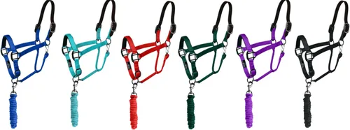 Vista 4 de Majestic Ally Halter de cuero con cuerda de plomo a juego para caballos - Corona de cuero - Correa ajustable para la barbilla - Pestillo enrollado