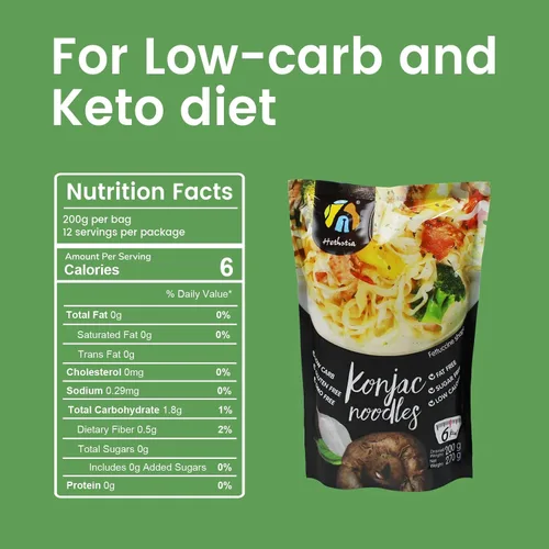 Vista 3 de Hethstia Paquete de 12 pasta de fideos Shirataki Keto Fettuccine y fideos Konjac dieta espaguetis aptos para paleo, sin azúcar, sin gluten, bajo