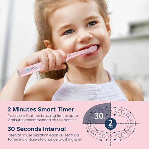 Vista 6 de SEAGO Cepillo de dientes eléctrico para niños, cepillos de dientes recargables de cerdas suaves sónicos con calcomanías de bricolaje, 5 modos