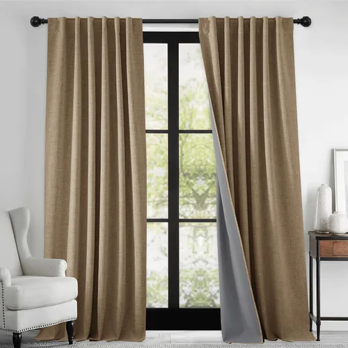 Vista 90 de RYB HOME Cortinas de lino texturizado 100% opacas de 84 pulgadas de largo, aislamiento térmico, privacidad, ahorro de energía para dormitorio, sala