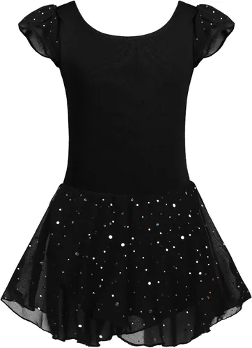 Vista 23 de Arshiner - Vestido de baile de ballet con mangas con volantes, leotardo de tutú con ruedo para niñas Lila