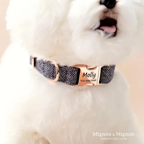 Vista 6 de Collar de perro personalizado, nombre de mascota personalizado e información de contacto grabada, collar de algodón ajustable para perros pequeños