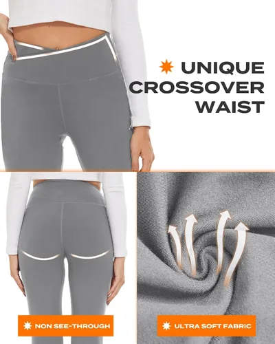 Vista 123 de TNNZEET Leggings acampanados negros para mujer, pantalones de yoga cruzados con bolsillos, corte de bota, leggings acampanados