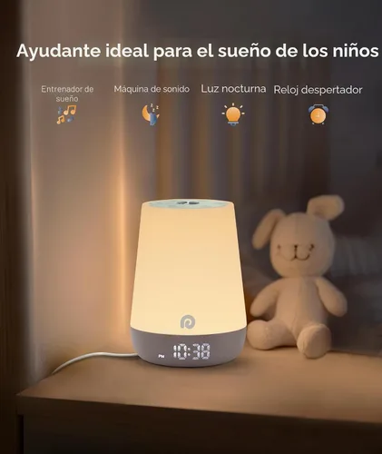 Vista 2 de Dreamegg Sound Machine Baby - Máquina de ruido blanco para bebé con luz nocturna, reloj despertador Ok to Wake, 34 sonidos relajantes, entrenador