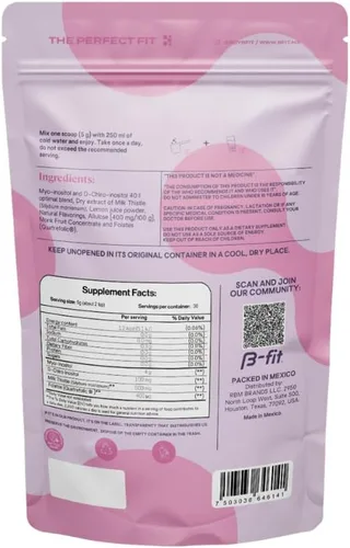 Vista 2 de B-fit B Inositol Balance - Inositol 40:1 Myo & D-Chiro - Apoya el equilibrio hormonal y la salud ovárica - Suplemento alimenticio en polvo - Sabor a
