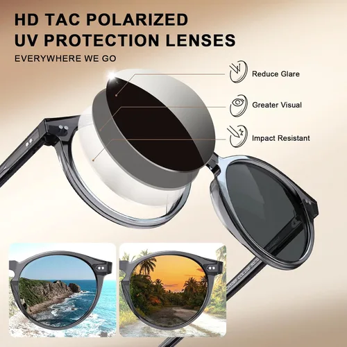 Vista 40 de CARFIA Gafas de sol redondas de acetato para hombre, polarizadas, protección UV, gafas de sol clásicas retro CA5289L