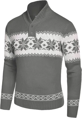 Vista 2 de COOFANDY Suéter de Navidad para hombre, suéteres de Navidad de punto feo, suéter casual con copos de nieve