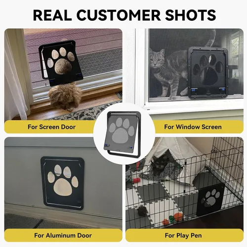 Vista 6 de Puerta mosquitera para perro, puerta de gato de 8 x 10.2 pulgadas para ventana, cierre magnético, puerta pequeña con cerradura de doble cara