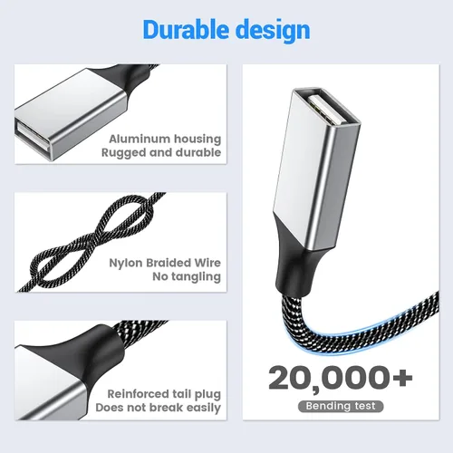 Vista 6 de MOGOOD USB Splitter 1 in 4 Out 3.3ft Braided USB Extension Cable for Data Sync and Charging 4 Port USB Hub for Keyboard and Mouse for Laptop PC Mac