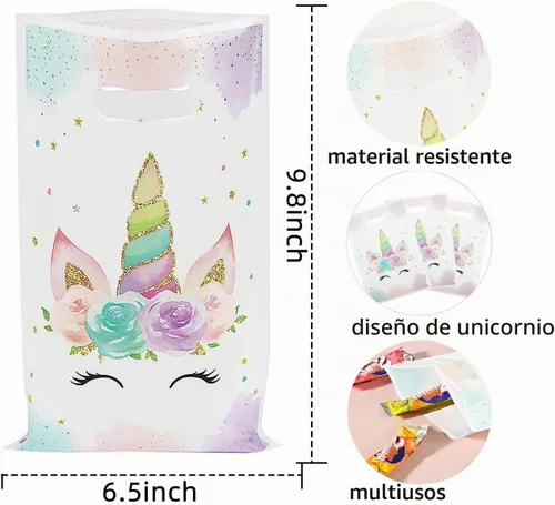 Vista 2 de DaiUni 30 piezas de bolsas de unicornios, bolsas de regalo de fiesta con asas para cumpleaños de niños