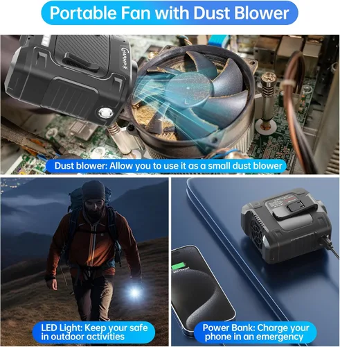 Vista 5 de Ventilador de cintura – Ventilador de cinturón portátil de doble motor fuerte de 17000 RPM, batería de 10000 mAh, tiempo de funcionamiento 24 horas