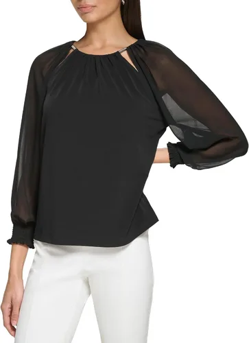 Vista 2 de Calvin Klein Blusa de manga larga de punto para mujer, Negro
