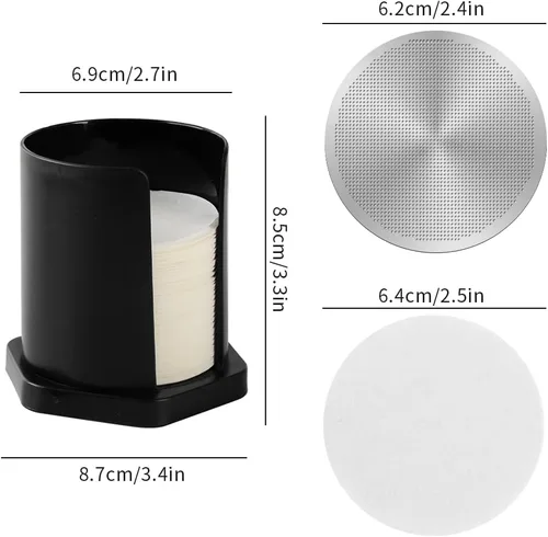 Vista 6 de CAFEMASY - Soporte de filtro de café para filtro Aeropress, 742 filtros de papel de repuesto con soporte para filtros negros, filtro de metal