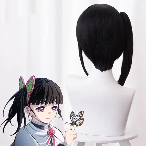 Vista 3 de iirukaa Tsuyuri Kanawo - Peluca de cosplay para Demon Slaye, anime Kimetsu no Yaiba, personajes de Halloween, pelucas de cosplay con gorra de peluca