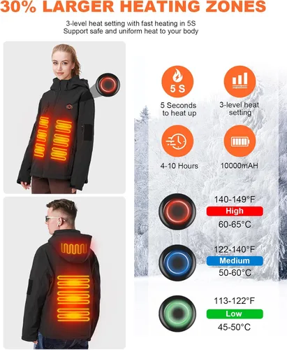 Vista 2 de Chaqueta térmica para mujer con batería, rompevientos impermeable, desmontable con capucha, chaqueta térmica eléctrica