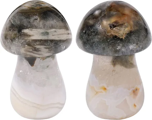 Vista 16 de Nupuyai Paquete de 2 mini figuras de cristal talladas de hongos de bolsillo para relajación de ansiedad, escultura de hongo pulido para jardín