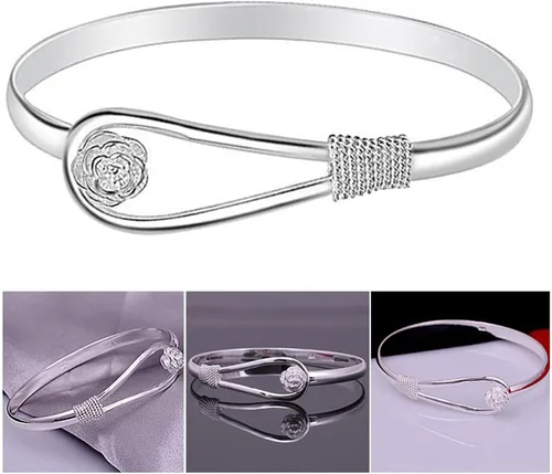 Vista 5 de Pulseras de plata de ley 925, pulseras de moda vintage para parejas, diseño ondulado, pulseras de fiesta