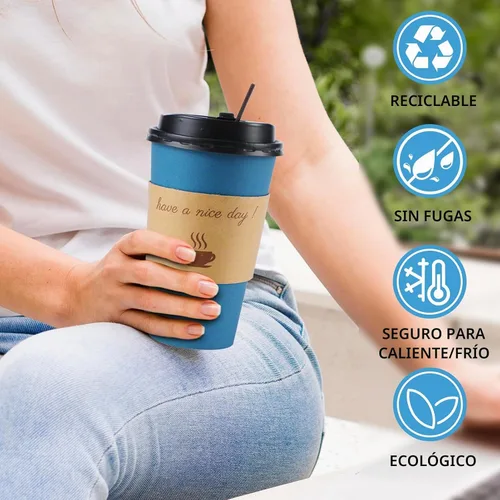 Vista 4 de Clawsoff - Paquete de 100 tazas de café de papel desechables de 16 onzas Azul marino-100Pack