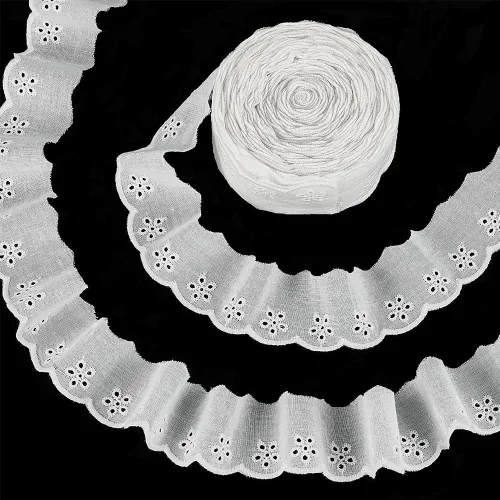 Vista 7 de FINGERINSPIRE Cinta de encaje de algodón de 15 yardas, 1-5/8 pulgadas, color negro, con ojales, bordado floral, ribete de encaje, borde ondulado