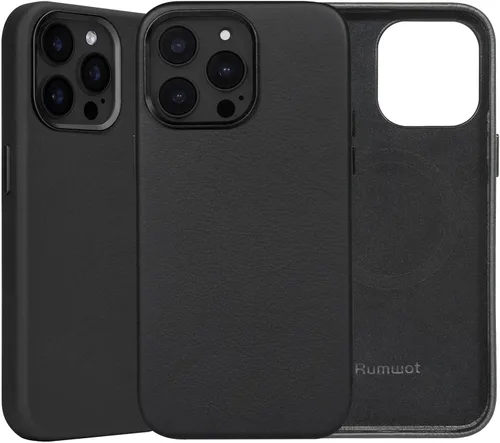 Vista 12 de Funda de cuero genuino para iPhone 13 Pro, cuero de grano completo, compatible con MagSafe y carga inalámbrica, bisel de la cámara con botones