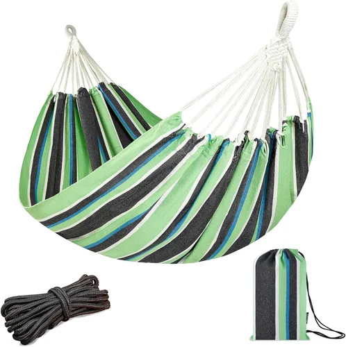 Vista 16 de JoyView Hamaca doble brasileña con cuerdas colgantes, extragrande de 86.6x59" hamaca portátil de algodón para patio, jardín, porche, capacidad
