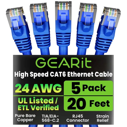 Vista 28 de GEARit Cables de conexión Cat6 de 1 pie negro (paquete de 5) Cables de conexión Cat 6 de 1 pie, cable de conexión negro/Ethernet, 10Gbps 550MHz