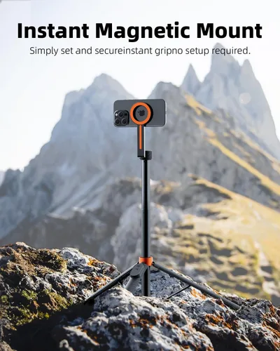 Vista 6 de TODI Trípode magnético de 65" para iPhone con control remoto, palo de selfie para iPhone Magsafe, soporte de trípode para teléfono celular