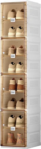 Vista 9 de ANTBOX Caja de almacenamiento organizadora de zapatos, zapatero plegable portátil para armario con puerta transparente magnética, contenedores