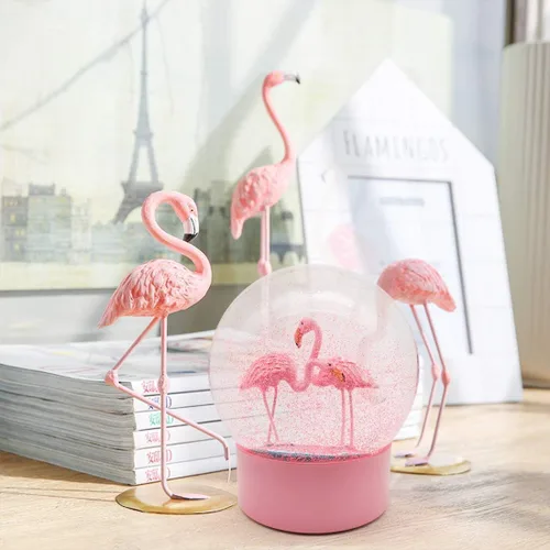 Vista 6 de Globo de nieve de flamenco rosa, globos de nieve de 100 mm para niñas, globos de nieve decorativos para decoración del hogar, cumpleaños