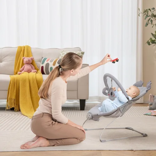Vista 9 de BABY JOY Gorila para bebé, asiento portátil para bebé con vibración y música, barra extraíble y cubierta de tela, arnés de seguridad de 3 puntos