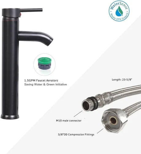 Vista 5 de Tocador de baño de 24 pulgadas con encimera de fregadero, vidrio templado, grifo de 1.5 GPM, bronce aceitado para gabinete y fregadero, incluye