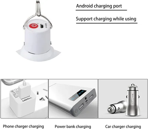 Vista 3 de Bombilla LED de emergencia multifuncional con carga USB, capaz de recargar dispositivos móviles, ideal para cortes de energía, campamento en tienda