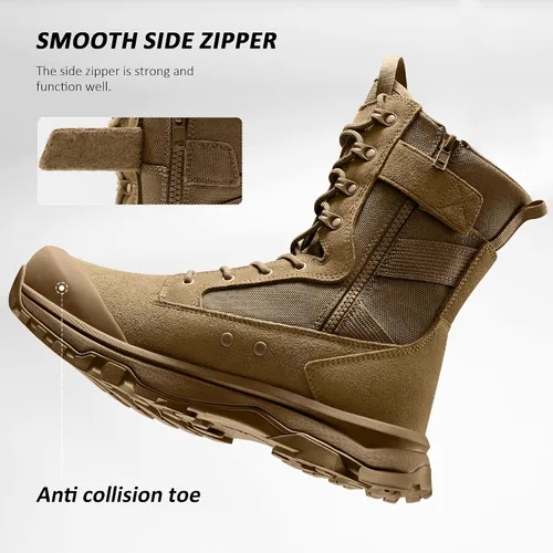 Vista 4 de Coostar Botas tácticas para hombre, ligeras, botas de combate militar, botas de trabajo con cremallera lateral, botas de motocicleta, para Coyote