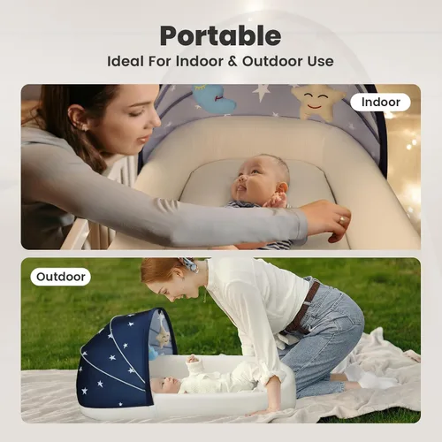 Vista 4 de Cuna portátil para bebé, moisés de viaje para recién nacidos y bebés, adecuado para transporte en interiores y exteriores, ligero, plegable