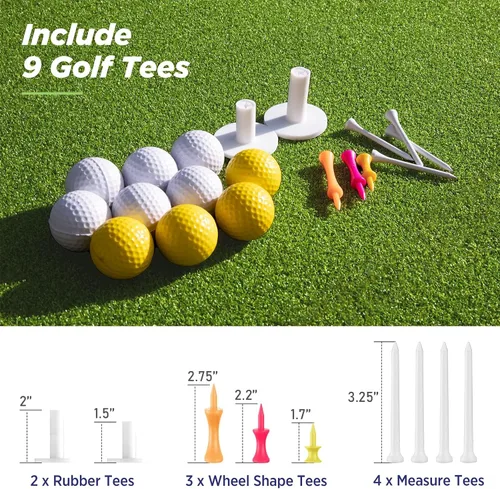 Vista 6 de Golfguru Golf Mat, 5x4ft/5x5ft Dense Elite Golf Hitting Mats Practice with 10 Balls, 9 Tees, Heavy Duty Artificial Hitting Training Mat for Backyard