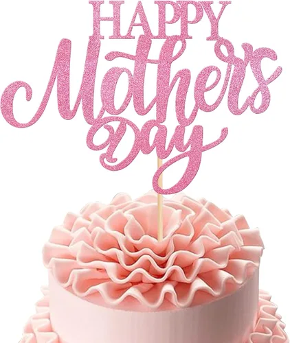 Vista 31 de Rsstarxi 1 paquete de decoración para pastel con flores de purpurina con doble corazón Love Mom Best Mom Best Mom Cake Pick Decoraciones para feliz