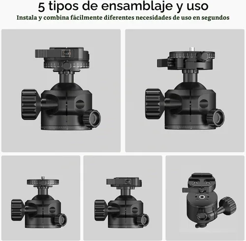Vista 6 de FANAUE Soporte de cabeza de bola de trípode de cámara de perfil bajo, cabezal de bola de trípode de 2.165 in con giro de 360° e inclinación