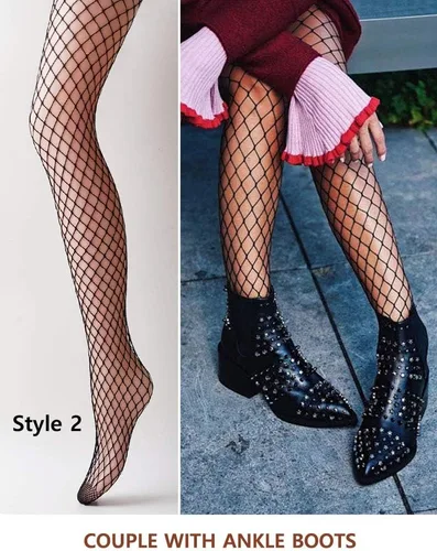 Vista 3 de Vero Monte - Medias de red con patrón para mujer, medias de red negras