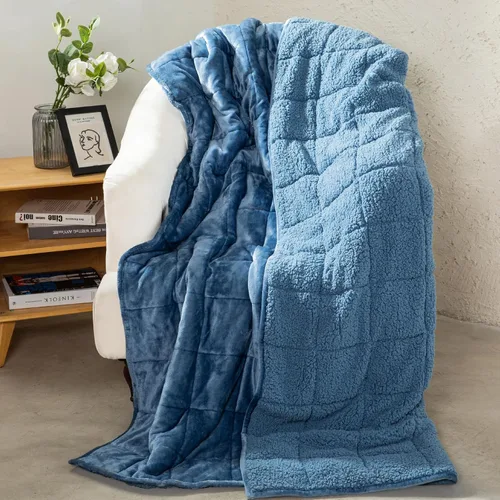 Vista 16 de Aemicion Manta con peso para niños de 7 libras, tamaño individual de 41 x 60 pulgadas, cómoda, suave y esponjosa Sherpa, manta pesada para niños