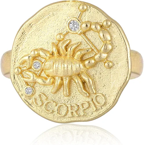 Vista 2 de GOVENUS Anillo de signo de horóscopo, constelación del zodiaco, astrología, anillo de moneda antigua, regalo perfecto para mujeres y niñas, Metal