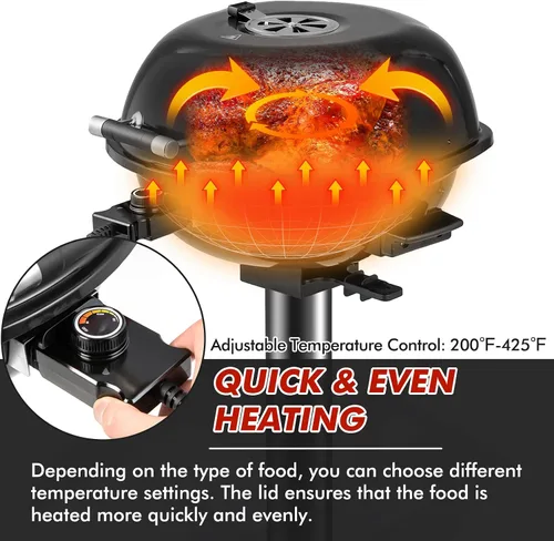 Vista 3 de ORALNER Parrilla eléctrica para barbacoa con soporte, rejilla de calentamiento y bandeja de goteo, parrilla eléctrica de 15 porciones