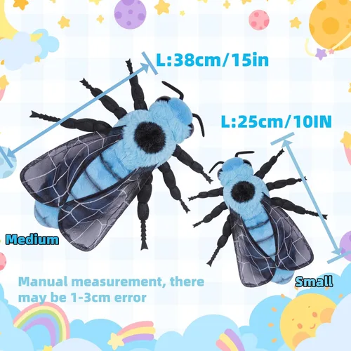 Vista 3 de FRANKIEZHOU Animal de peluche de abeja de simulación de 10 pulgadas, juguete de peluche de abejas azules, juguete suave para niños, decoración