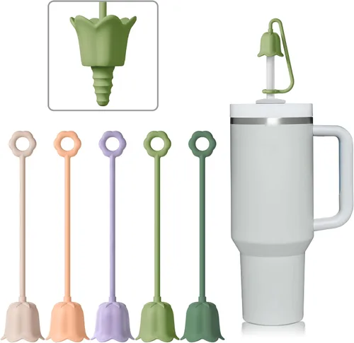 Vista 9 de 5 fundas de popote de silicona para vaso Stanley Yeti, tapa de popote reutilizable para beber fácil de limpiar, a prueba de polvo, compatible