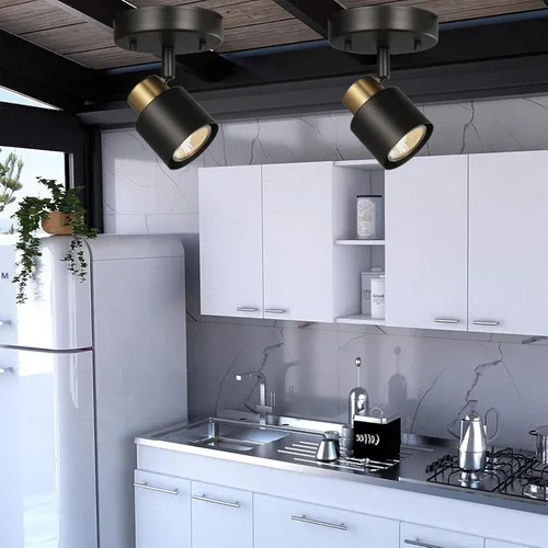 Vista 8 de Kit de iluminación de riel de 1 luz, 2 paquetes de acabado de latón negro mate, ajustable, moden, montaje empotrado, apliques de pared para cocina