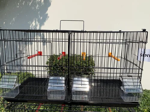 Vista 2 de Seny Juego de 4 jaulas apilables para pájaros pequeños de pinzón canario (negro)