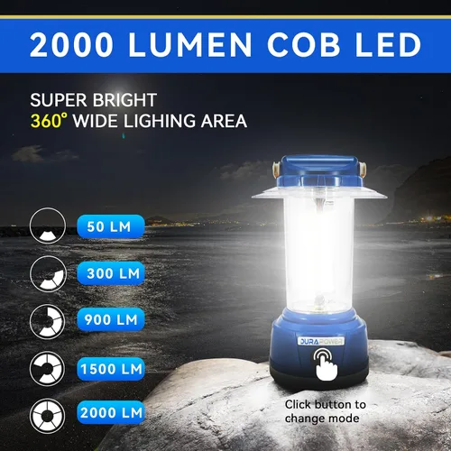 Vista 2 de Durapower Linterna LED de camping recargable, 2000 lúmenes de brillo, 5 modos, banco de energía de 4000 mAh, linterna impermeable IP44