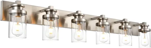 Vista 7 de BONLICHT Luces transitorias de 5 luces de montaje en pared con base de metal de níquel cepillado con pantalla de vidrio transparente