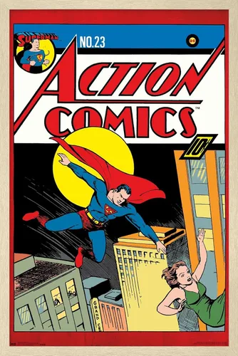 Vista 7 de Trends International DC Comics - Póster de pared de Superman - Action Comics 23, 14.725 x 22.375 pulgadas, versión enmarcada de madera de granero
