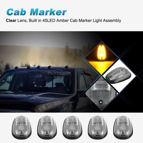 Vista 2 de Partsam 5 luces de techo de cabina transparente/ámbar 45LED compatibles con Dodge Ram 1500 2500 3500 4500 5500 Pickup 2003 2004 2005 2006 2007 2008