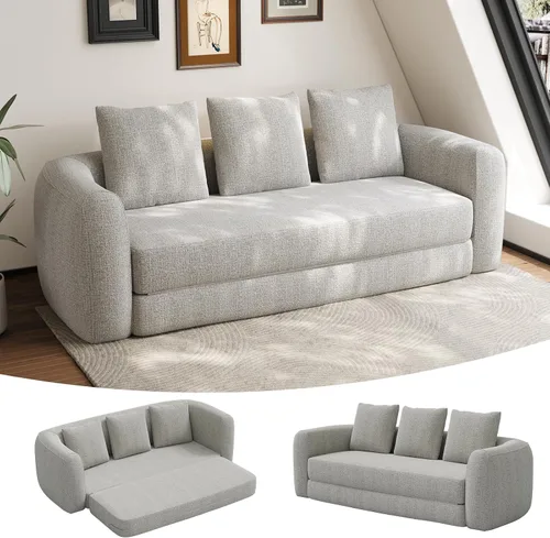 Vista 12 de Sofá curvado de 90.8 pulgadas para sala de estar, moderno y cómodo sofá de felpilla de 3 plazas sin hueso, asiento extra profundo y ancho con 2 Beige